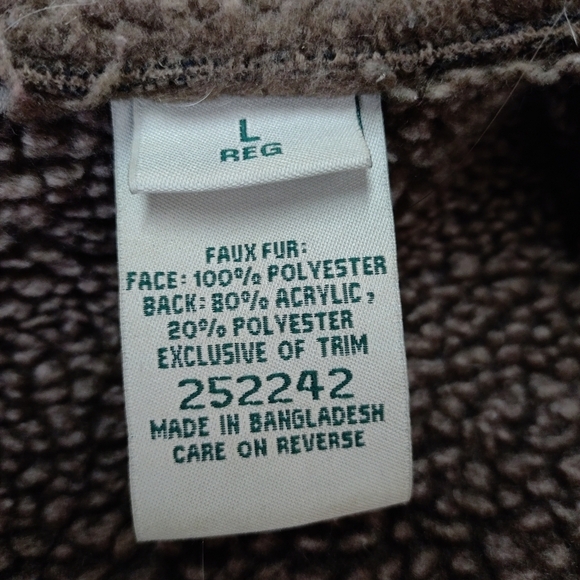L.L. Bean Women's Brown Faux Suede/Sherpa Button Coat Size Large - Picture 12 of 12